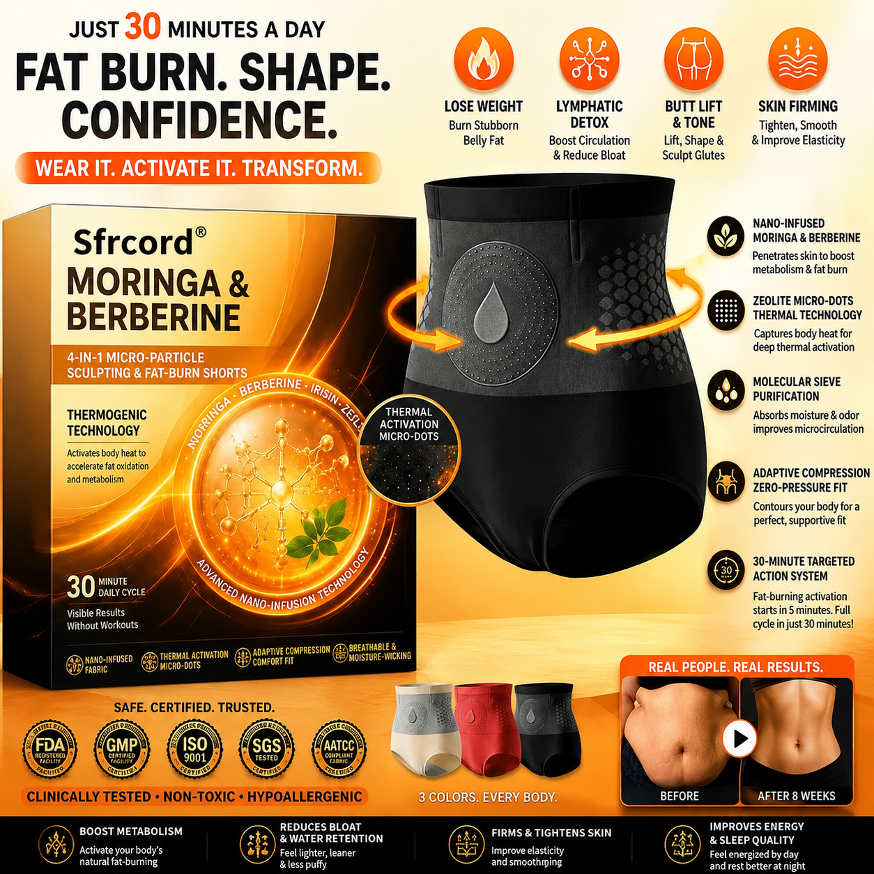|Official Brand Store|🛡️Sfrcord® 2026 Moringa & Berberine 4-in-1 Micro-Particle Shaping & Fat Burning Shorts