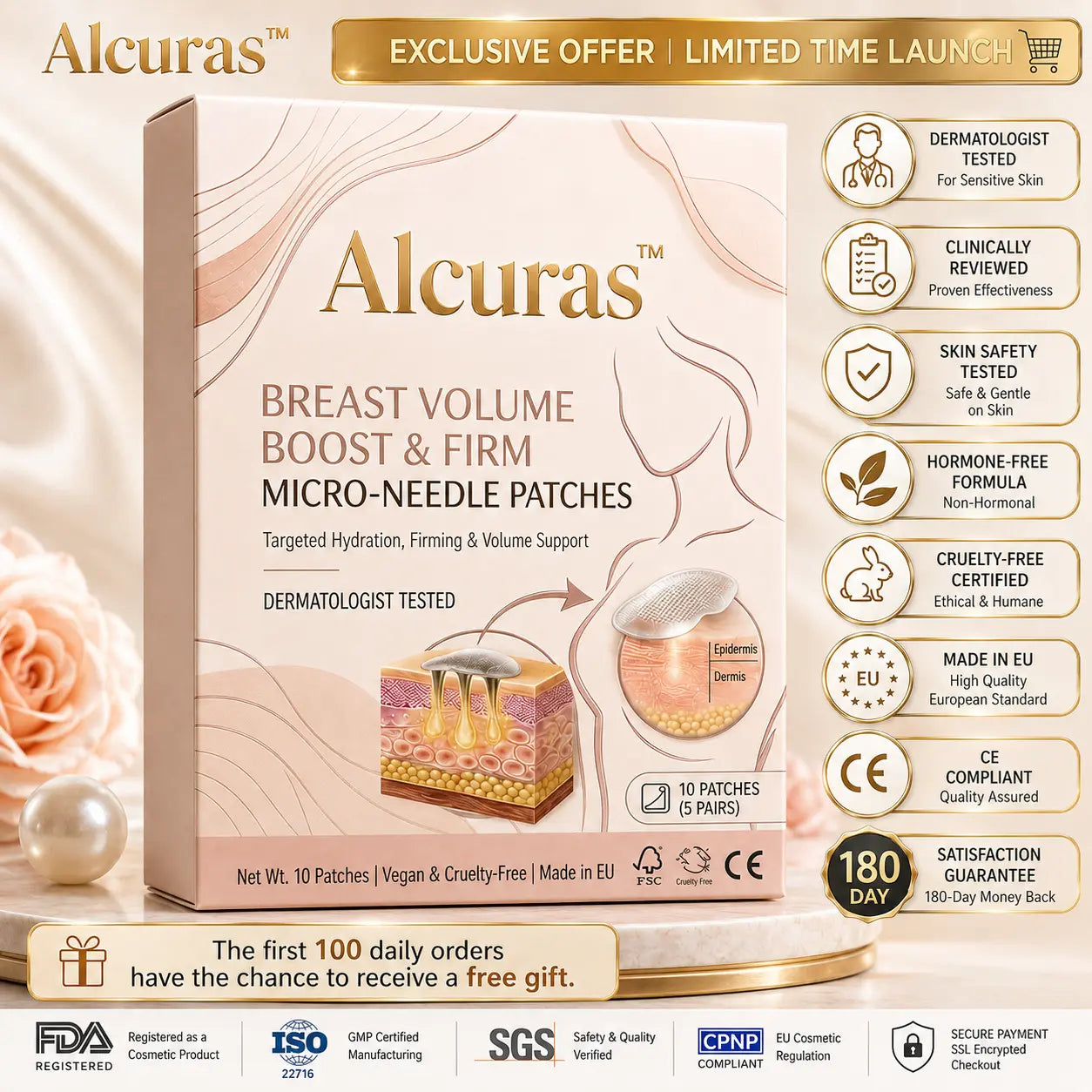 Last Day 80% OFF🔥Alcuras® Targeted Breast Enhancement Advanced Nano Microneedle Patch